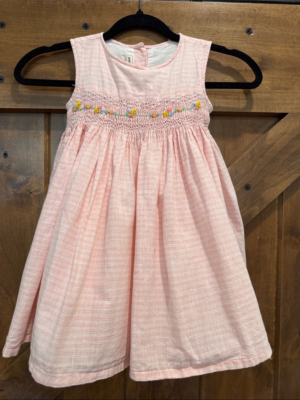 Minnie Minors Girls Pink Smocked Sundress with Floral Embroidery Size 3/4